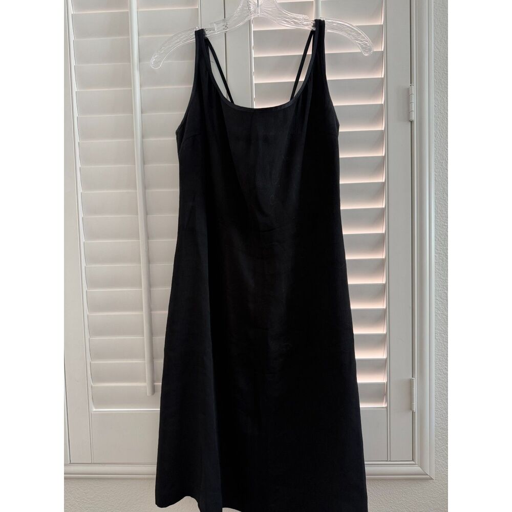 Vintage 90s Anne Klein II Black Jacquard Criss Cross Strappy Slip Dress Size 8